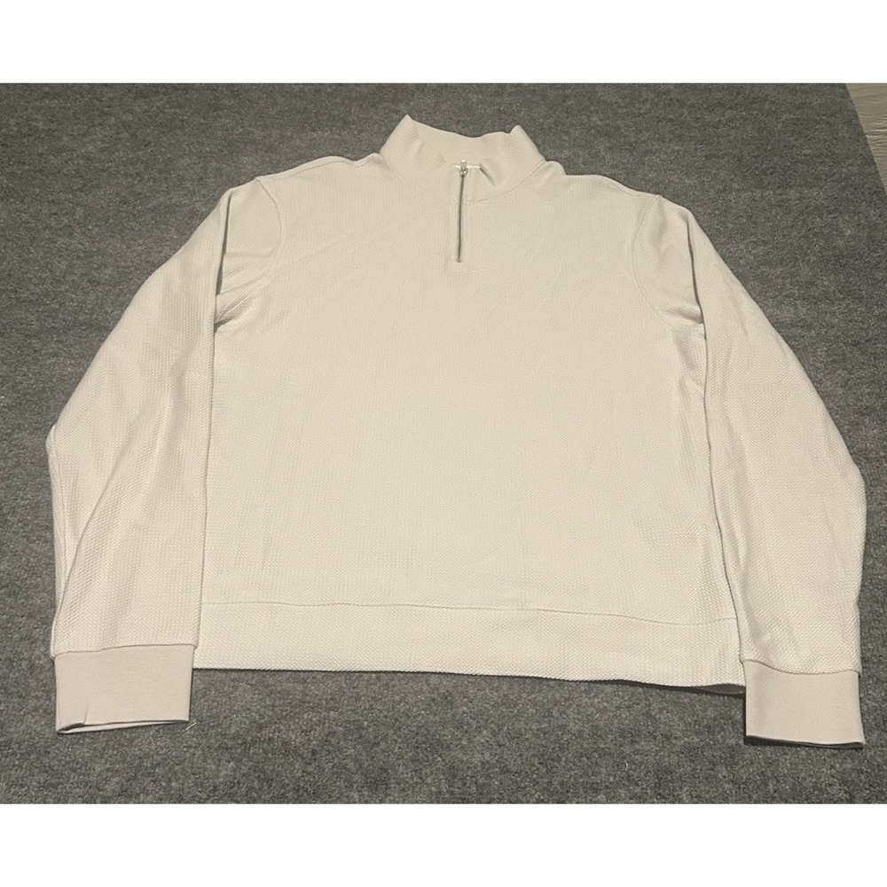Reiss Matty Tipped Zip Neck Jumper 1/4 Zip Pullover Size L Light Grey Mock Neck